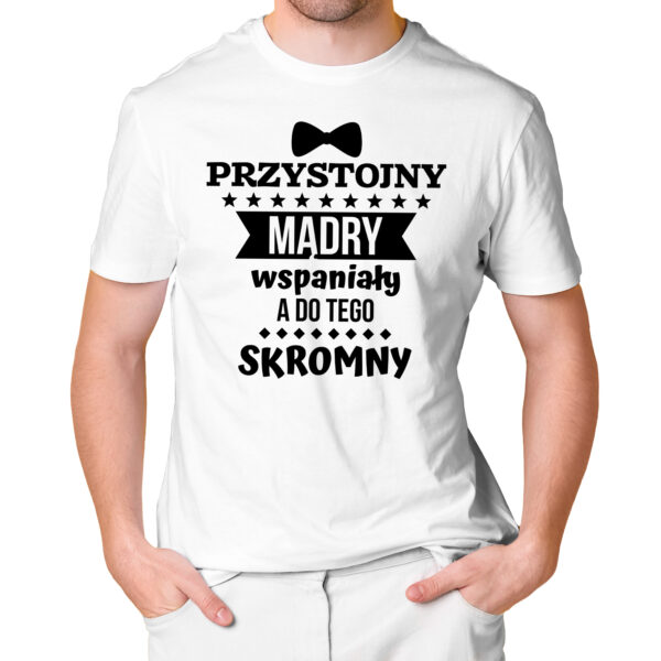 KOSZULKA NA DZIEŃ CHŁOPAKA, WALENTYNKI - PRZYSTOJNY MĄDRY WSPANIAŁY A DO TEGO SKROMNY