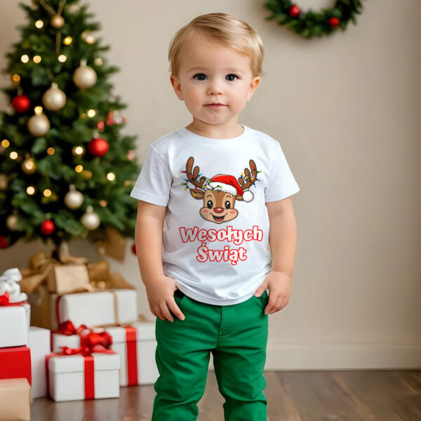 Świąteczna koszulka na Mikołaja prezent pod choinkę RENIFEREK WESOŁYCH ŚWIĄT