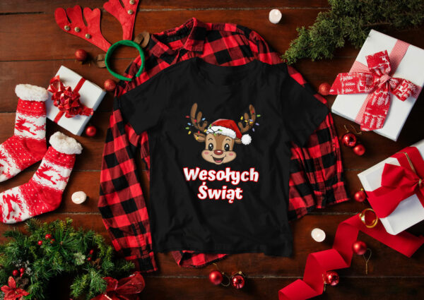 Świąteczna koszulka na Mikołaja prezent pod choinkę RENIFEREK WESOŁYCH ŚWIĄT