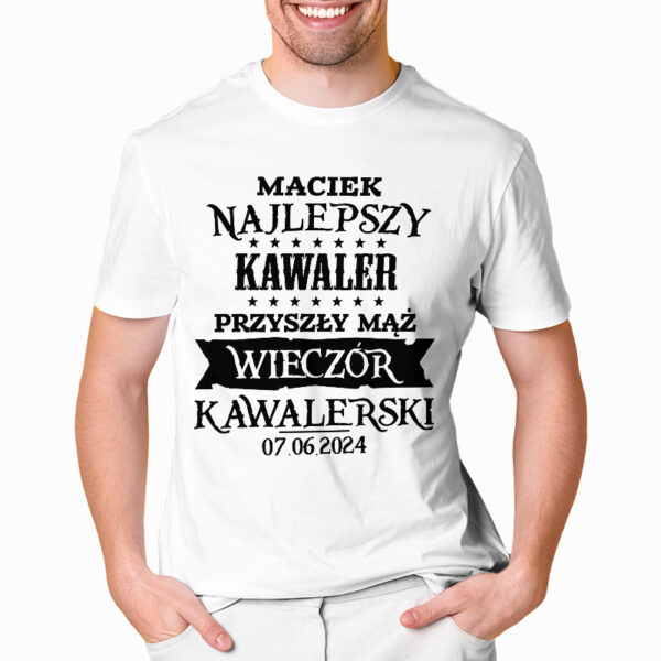 NAJLEPSZY KAWALER PRZYSZŁY MĄŻ - koszulka męska z nadrukiem na wieczór kawalerski. Prezent dla Pana Młodego. Koszulki dla ekipy Pana Młodego