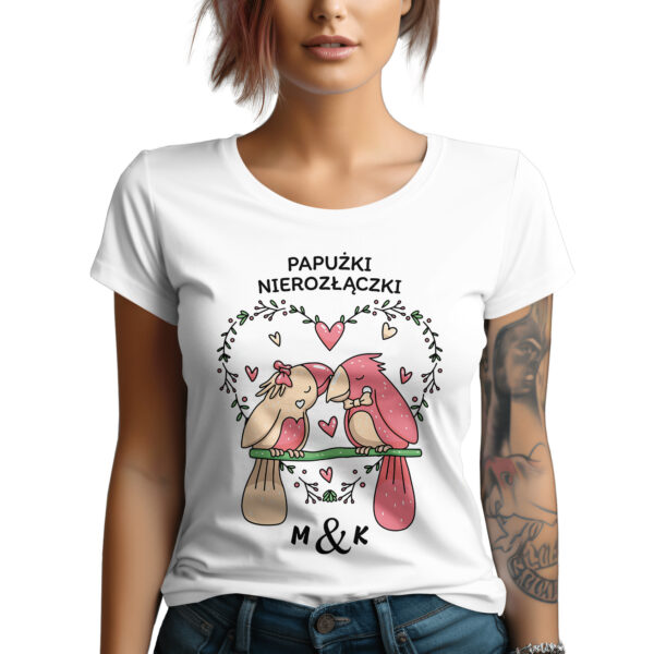PAPUŻKI NIEROZŁĄCZKI - Koszulka damska z nadrukiem na walentynki, dzień kobiet. Prezent na urodziny, święta, dzień mamy.