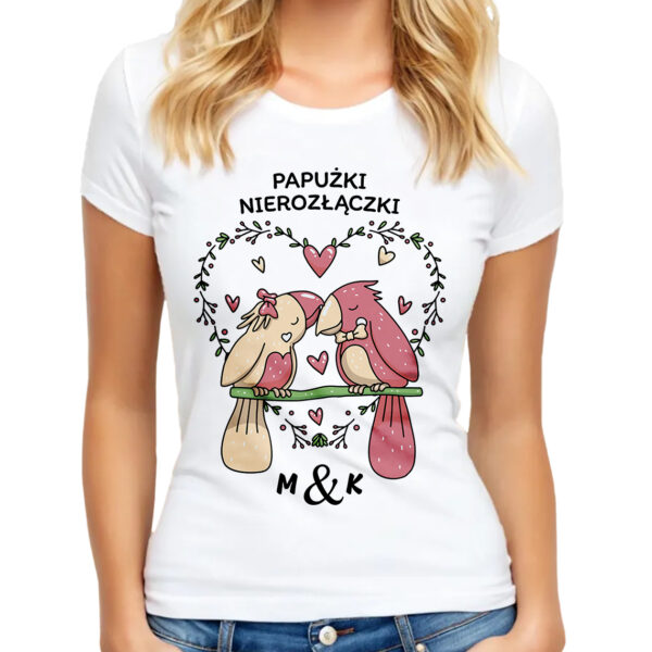 PAPUŻKI NIEROZŁĄCZKI - Koszulka damska z nadrukiem na walentynki, dzień kobiet. Prezent na urodziny, święta, dzień mamy.