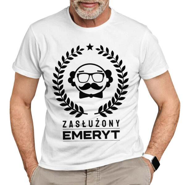 KOSZULKA ZASŁUŻONY EMERYT - koszulka męska z nadrukiem dla emeryta