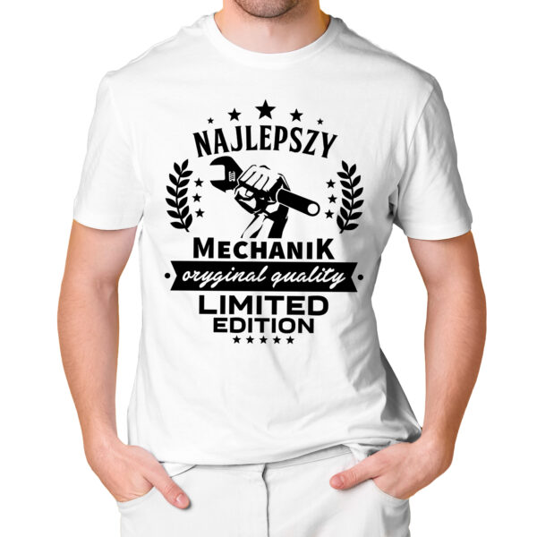 NAJLEPSZY MECHANIK ORYGINAL QUALITY LIMITED EDITION - męska koszulka z nadrukiem dla mechanika