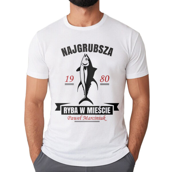 Koszulka dla wędkarza z nadrukiem na ryby dla męża faceta chłopaka męska