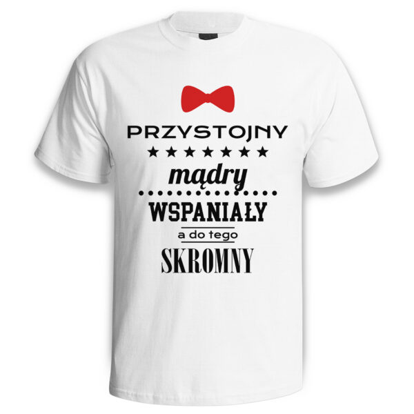 TATA PRZYSTOJNY MĄDRY WSPANIAŁY - koszulka męska z nadrukiem na dzień ojca. Prezent dla Taty.