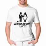 GAME OVER PARTY - koszulka męska z nadrukiem na wieczór kawalerski. Prezent dla Pana Młodego. Koszulki dla ekipy Pana Młodego