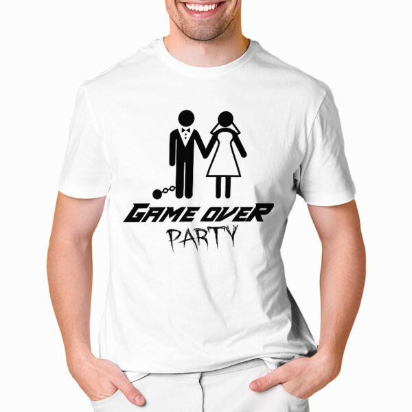 GAME OVER PARTY - koszulka męska z nadrukiem na wieczór kawalerski. Prezent dla Pana Młodego. Koszulki dla ekipy Pana Młodego