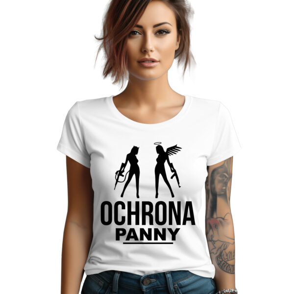 KOSZULKA OCHRONA PANNY MŁODEJ - koszulka damska z nadrukiem na wieczór panieński. Prezent dla Panny Młodej. Koszulki dla ekipy Panny Młodej