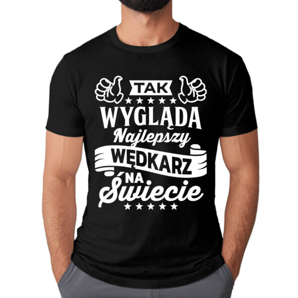 Koszulka dla wędkarza z nadrukiem na ryby dla męża faceta chłopaka męska