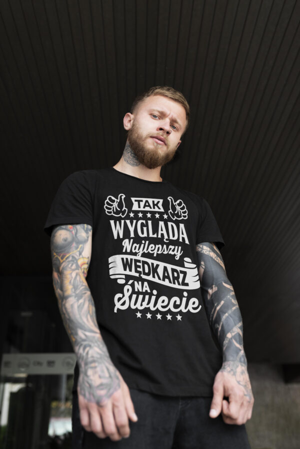 Koszulka dla wędkarza z nadrukiem na ryby dla męża faceta chłopaka męska