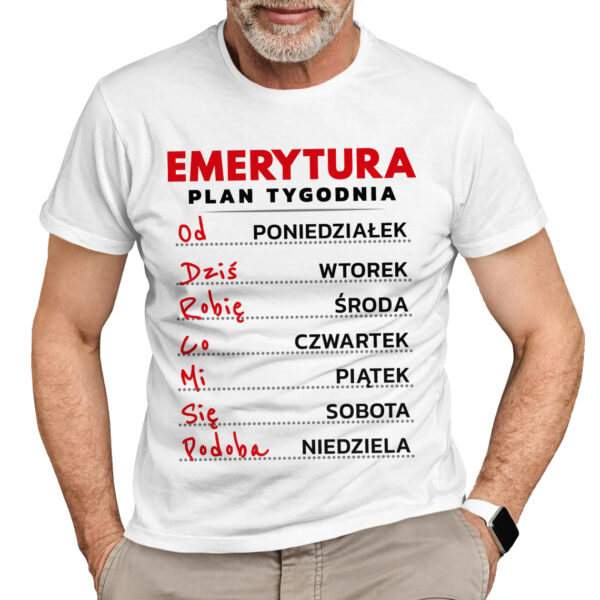 EMERYTURA PLAN TYGODNIA - koszulka męska z nadrukiem dla emeryta. Plan tygodnia emeryta.