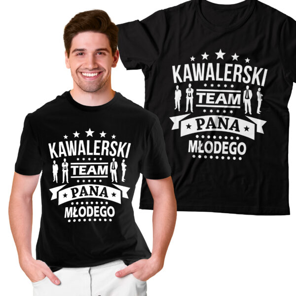 KAWALERSKI TEAM PANA MŁODEGO - koszulka męska z nadrukiem na wieczór kawalerski. Prezent dla Pana Młodego. Koszulki dla ekipy Pana Młodego