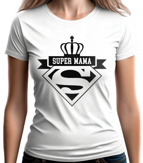 SUPER MAMA - koszulka damska z nadrukiem. Prezent na dzień mamy, urodziny, święta walentynki dzień kobiet.
