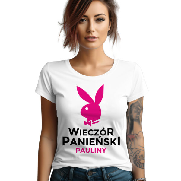 WIECZÓR PANIEŃSKI PERSONALIZOWANA KRÓLICZEK - koszulka damska z nadrukiem na wieczór panieński. Prezent dla Panny Młodej. Koszulki dla ekipy Panny Młodej