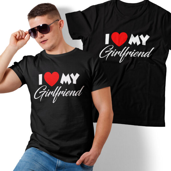 I LOVE MY GIRLFRIEND - Koszulka męska z nadrukiem na walentynki, dzień chłopaka. Prezent na urodziny, święta, dzień ojca.