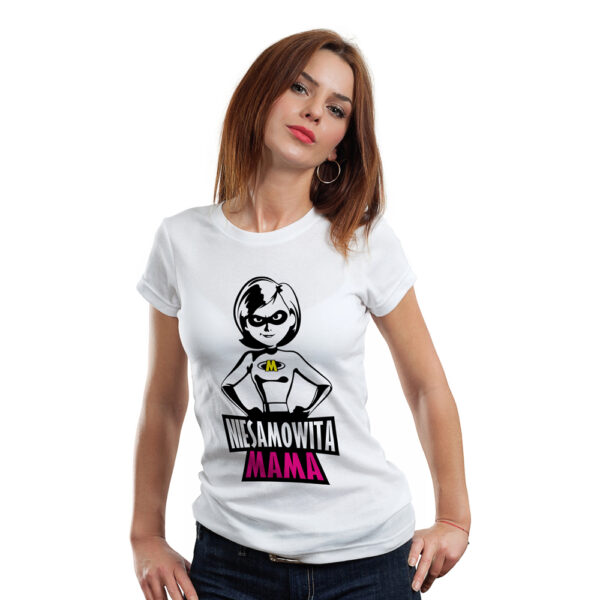 NIESAMOWITA MAMA - koszulka damska z nadrukiem. Prezent na dzień mamy, urodziny, święta walentynki dzień kobiet.