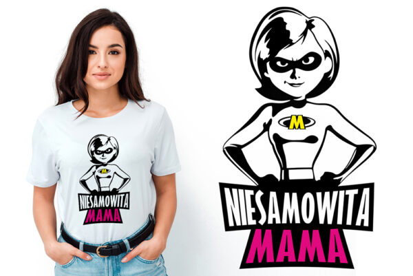 NIESAMOWITA MAMA - koszulka damska z nadrukiem. Prezent na dzień mamy, urodziny, święta walentynki dzień kobiet.
