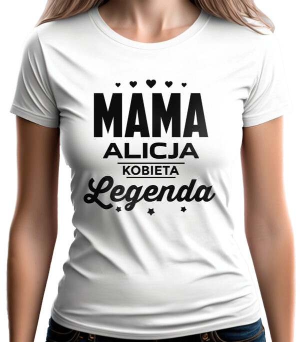 MAMA KOBIETA LEGENDA - koszulka damska z nadrukiem. Prezent na dzień mamy, urodziny, święta walentynki dzień kobiet.