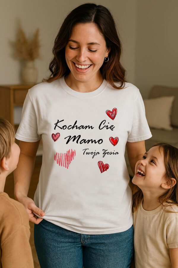 KOCHAM CIĘ MAMO - koszulka damska z nadrukiem. Prezent na dzień mamy, urodziny, święta walentynki dzień kobiet.
