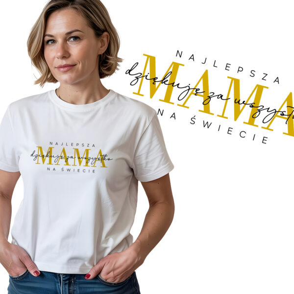 KOSZULKA NAJLEPSZA MAMA NA ŚWIECIE DZIĘKUJĘ ZA WSZYSTKO - koszulka damska z nadrukiem. Prezent na dzień mamy, urodziny, święta walentynki dzień kobiet.