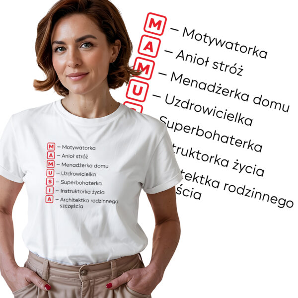 KOSZULKA MAMUSIA SKRÓT - Koszulka damska z nadrukiem. Prezent na dzień mamy, urodziny, święta walentynki dzień kobiet.