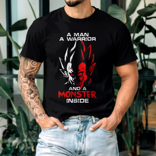 KOSZULKA A MAN A WARRIOR AND A MONSTER INSIDE - męska koszulka z nadrukiem dragon ball