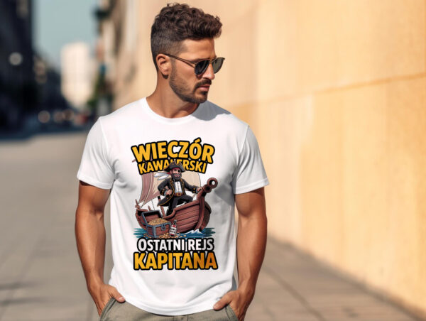 Koszulka na wieczór kawalerski z nadrukiem „Ostatni rejs Kapitana” – stylowa i zabawna pamiątka dla Pana Młodego