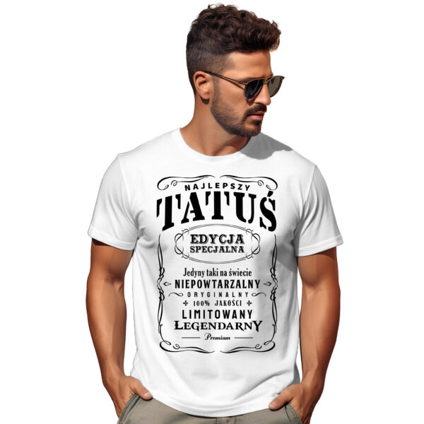 Koszulka z nadrukiem „NAJLEPSZY TATUŚ EDYCJA SPECJALNA LIMITOWANY ORYGINALNY PREMIUM” – prezent na Dzień Ojca