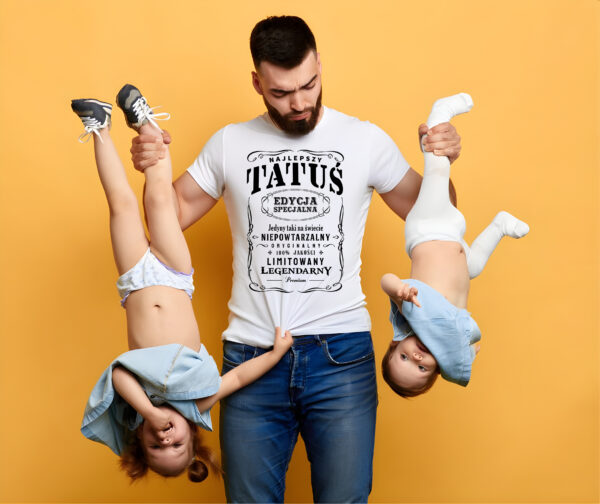 Koszulka z nadrukiem „NAJLEPSZY TATUŚ EDYCJA SPECJALNA LIMITOWANY ORYGINALNY PREMIUM” – prezent na Dzień Ojca
