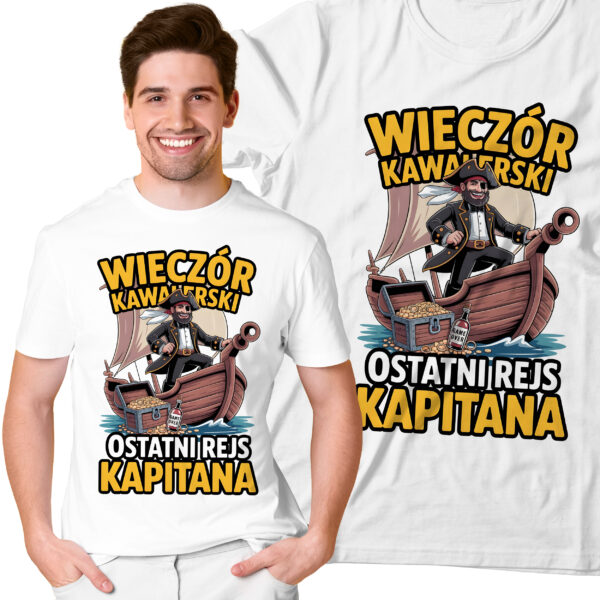 Koszulka na wieczór kawalerski z nadrukiem „Ostatni rejs Kapitana” – stylowa i zabawna pamiątka dla Pana Młodego