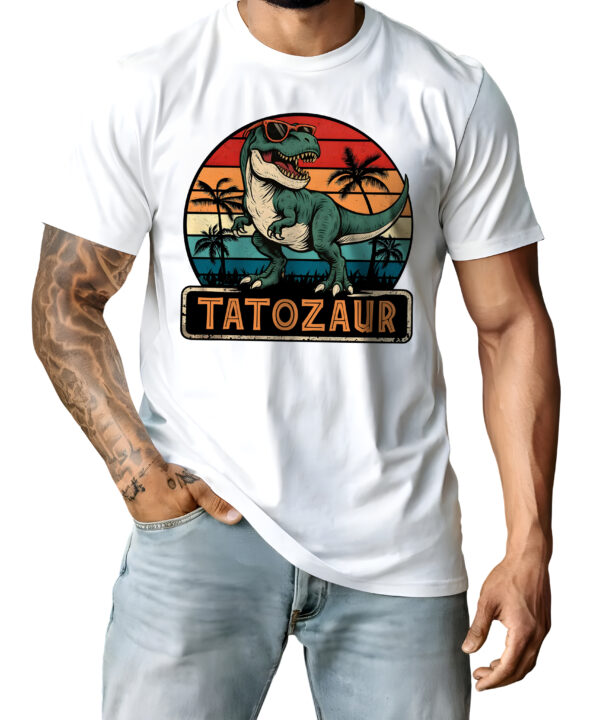 Koszulka „TATOZAUR” z zabawną grafiką tyranozaura w okularach – upominek na Dzień Ojca