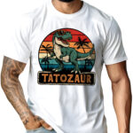 Koszulka „TATOZAUR” z zabawną grafiką tyranozaura w okularach – upominek na Dzień Ojca