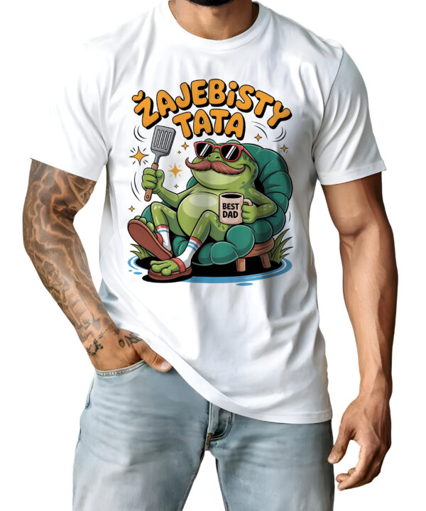 Koszulka z nadrukiem „ŻAJEBISTY TATA” – humorystyczny upominek na Dzień Ojca