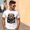 Koszulka z nadrukiem „NIE DRAŻNIJ MISIA” i grafiką głowy misia – zabawny t‑shirt