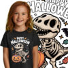 Koszulka dziecięca z napisem „Happy Halloween” i grafiką szkieletu dinozaura z cukierkami