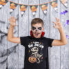 Koszulka dziecięca z napisem „Happy Halloween” i grafiką szkieletu dinozaura z cukierkami
