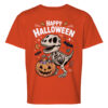 Koszulka dziecięca z napisem „Happy Halloween” i grafiką szkieletu dinozaura z cukierkami