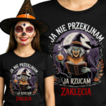 Koszulka z napisem „Ja nie przeklinam, ja rzucam zaklęcia” i grafiką czarownicy – t-shirt na Halloween